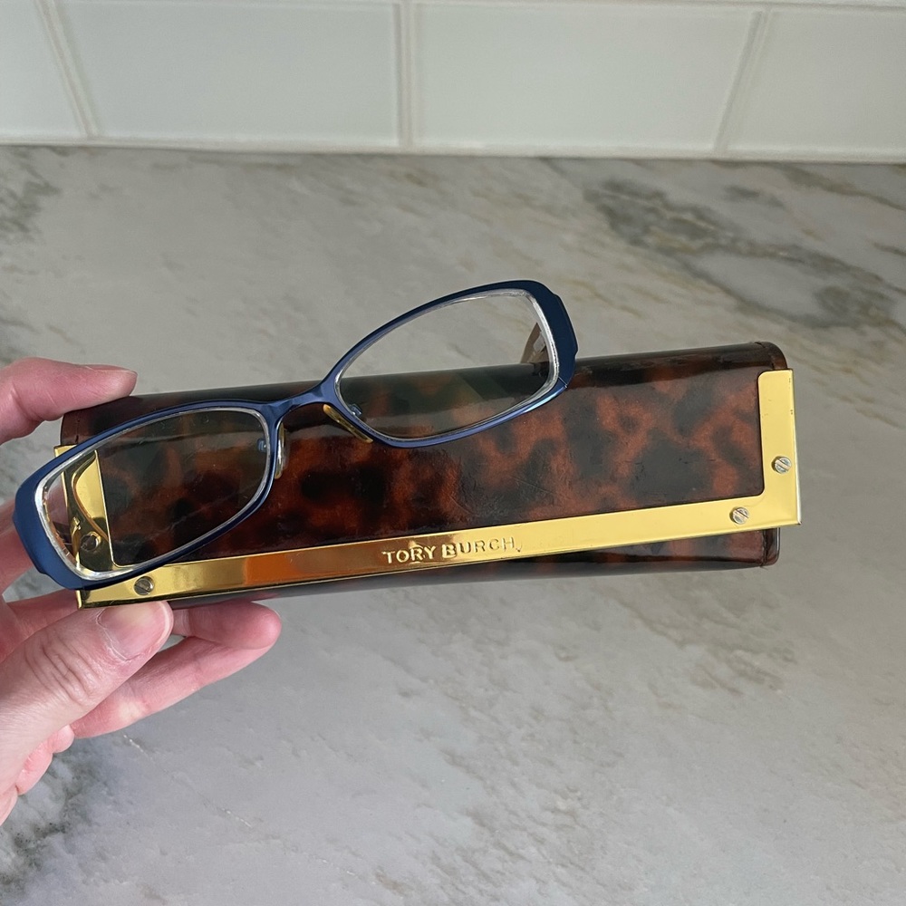 Tory Burch metallic blue frame glasses